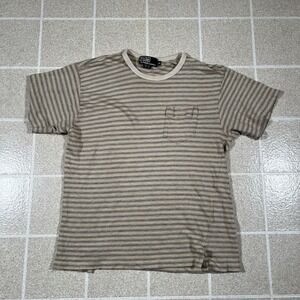 Polo Ralph Lauren Vintage Striped Pocket T-Shirt 100% Linen Made in USA Biege